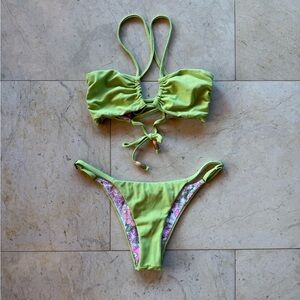 Maaji green or floral reversible bikini